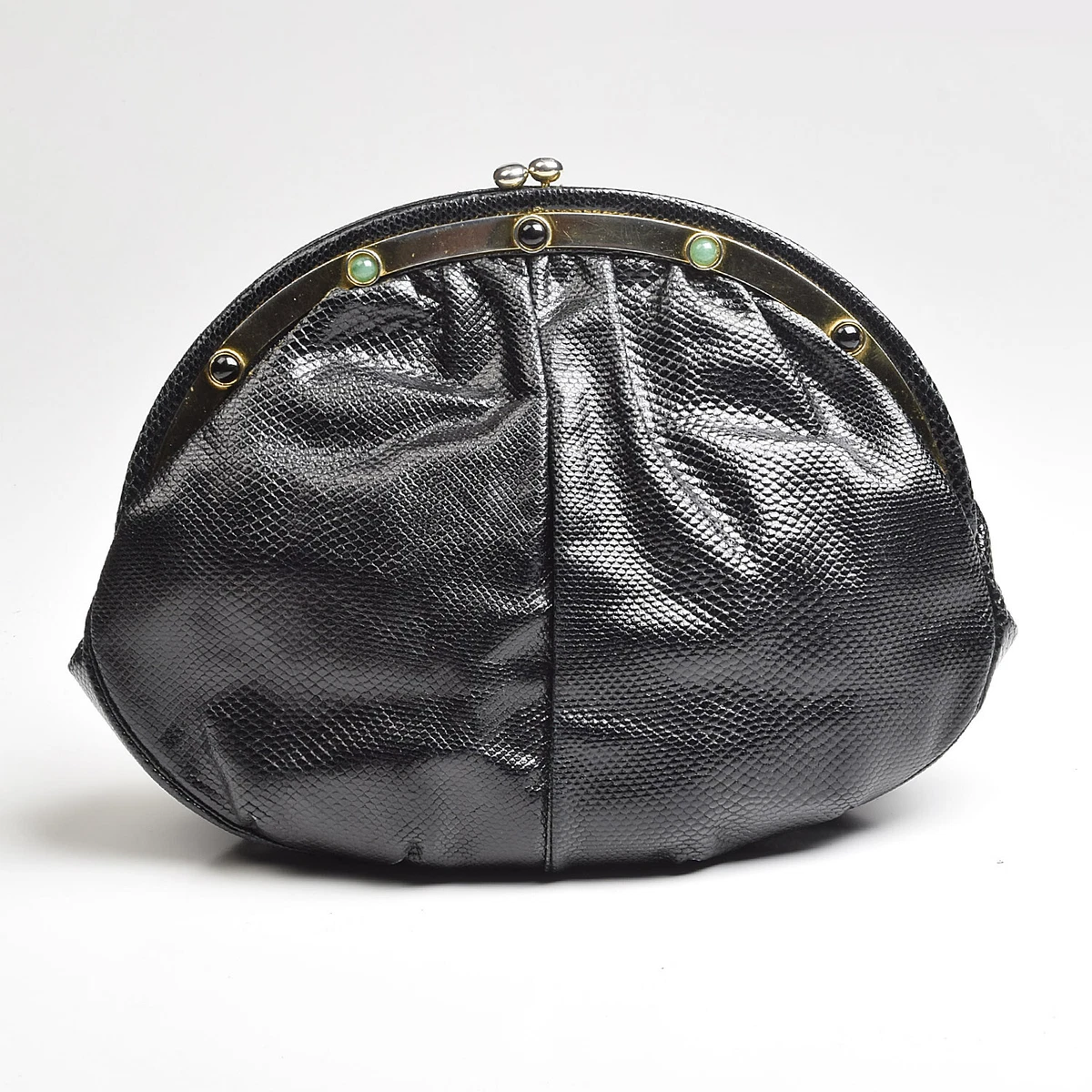 Judith Leiber Black Clutch Snakeskin Purse Shoulder Bag VTG