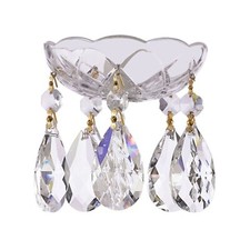 Asfour Crystal Bobeche 4-in With 1.5in-Teardrop Prisms Gold Pin-5 Side Hole Cups