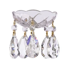Asfour Crystal Bobeche 4-in With 1.5in-Teardrop Prisms Gold Pin-5 Side Hole Cups