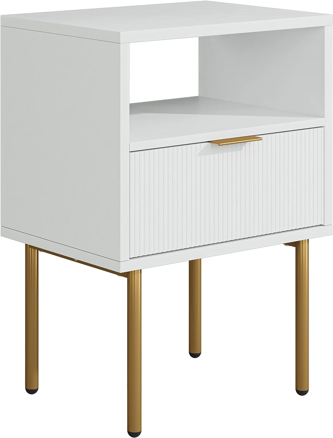 Mid-Century Modern Nightstand with Storage Drawer and Open Wood Shelf Design-image