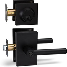 Designer Entry Lever Deadbolt Lock Set - Heavy Duty Iron Black Finish