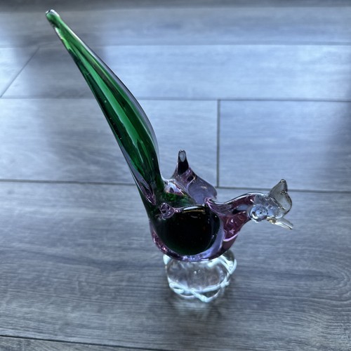 Vintage Murano Hand Blown Art Glass Green Roadrunner Pheasant Figurine - Picture 5 of 9