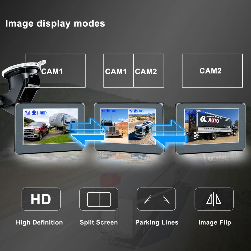 Wireless 5" Monitor Solar Magnetic Backup camera For Truck Trailer RV - Image 4 of 4