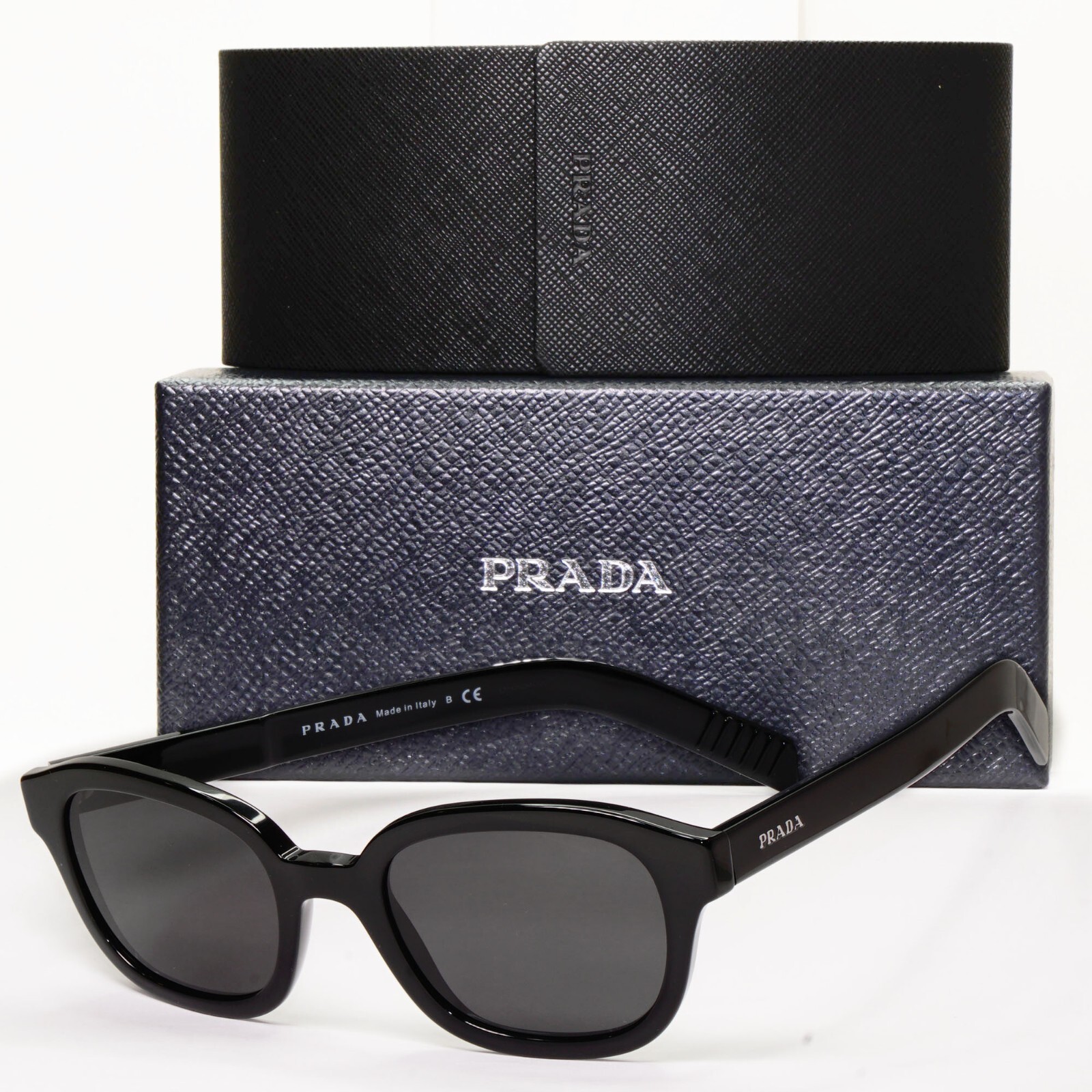 Prada Sunglasses Black Glossy Thick Rims Square PR11WV VPR 11W 1AB-1O1 50mm