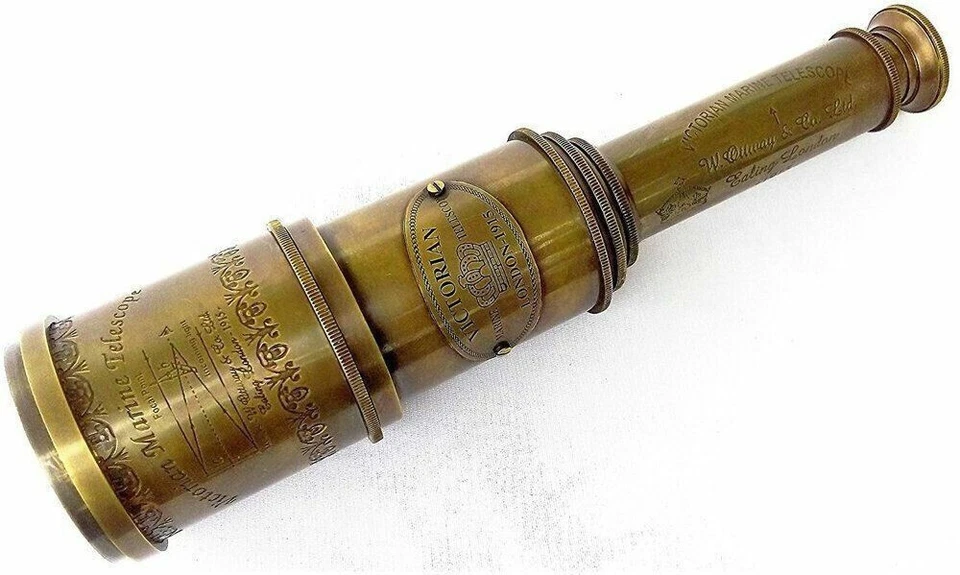 LATÓN ANTIGUO VINTAGE 20" TELESCOPIO MARINO VICTORIANO Caja de Madera VIDRIO ESPÍA NUEVO REGALO Foto 4 de 4