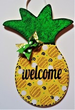 Welcome PINEAPPLE SIGN Wall Art Door Hanger Tropical Plaque Home Hawaiian Decor