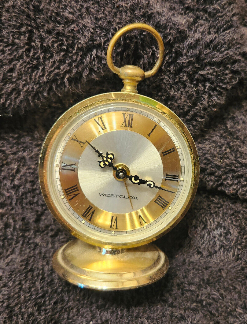 WESTCLOX Mini Travel Alarm Clock Vintage Japan Gold & Cream Roman numerals 3"T