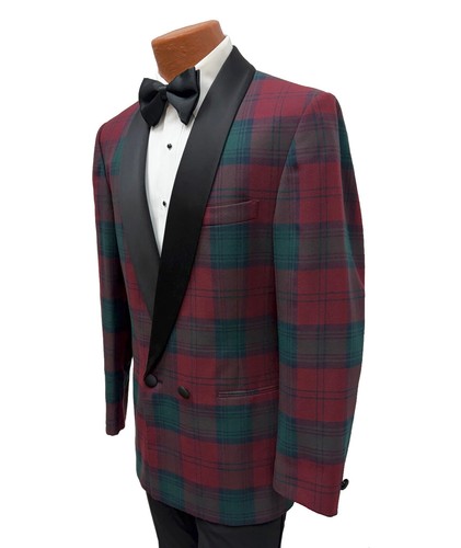 Perry Ellis America 52R Men’s Double Breasted Plaid Tuxedo Jacket Black Lapels - Picture 2 of 4