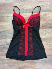 Vintage Red Black Lingerie Lace Cami Tank Corset Bustier Y2K Grunge Gothic S/M