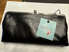 Hobo International Lauren Black Leather Clutch Wallet NWT kisslock 8.5x4.5”
