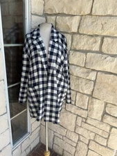 J Crew Sweater Womens 3X  Blue Buffalo Check Casual Cardigan Pockets NWT