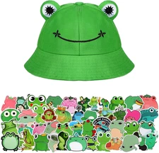 Syhood Frog Bucket Hat or Cow Flamingo with 50 Stickers Summer Outdoor... 
