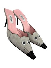 Moschino Rare Vintage Mouse Suede Pointed Toe Mule Pumps