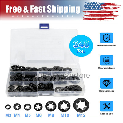 340pcs Internal Tooth Star Lock Push On Locking Washers Speed Clip Fastener Kit