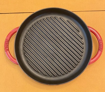 Staub Pure 26cm 10'' Round Enameled Cast Iron Grill Pan Cherry Red