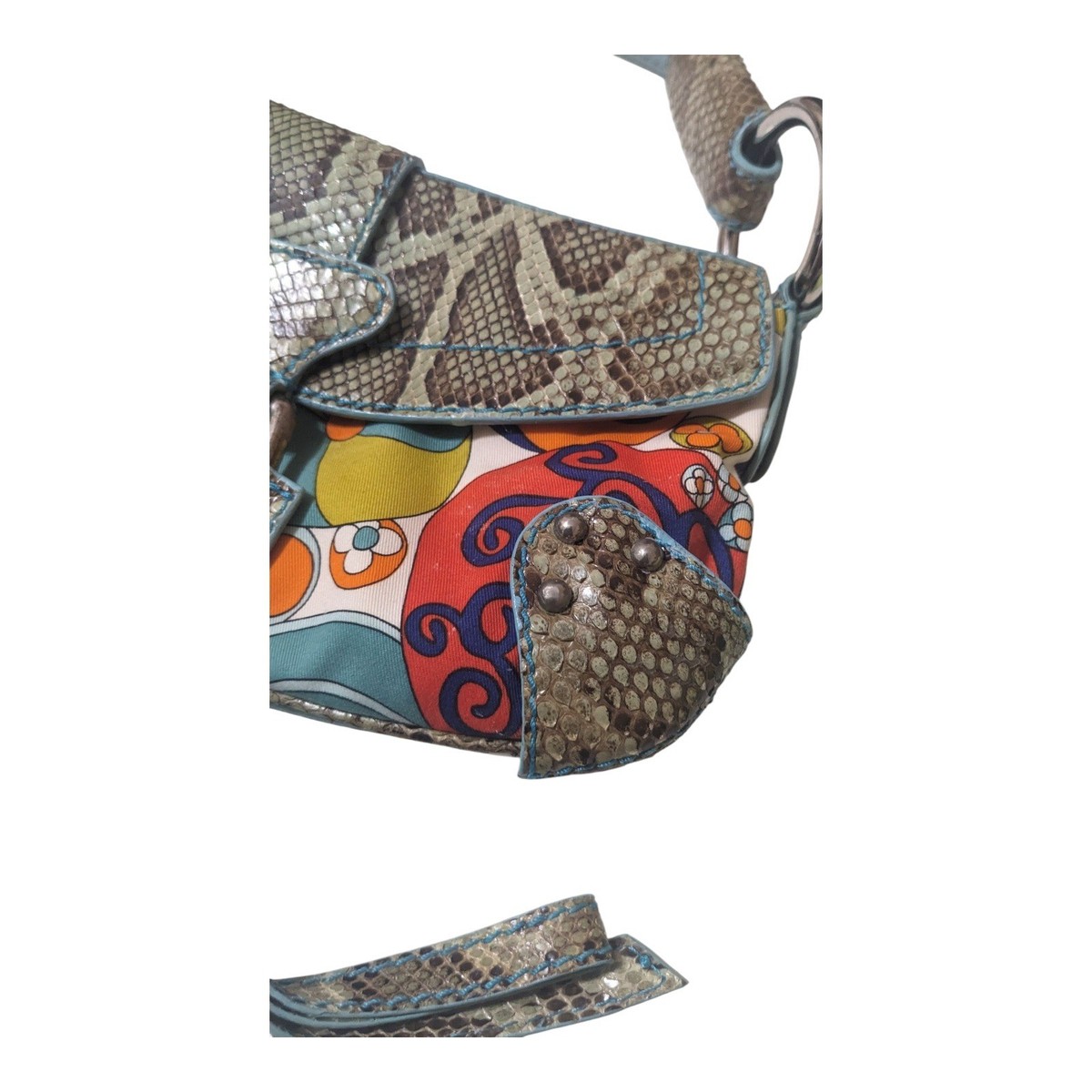 Dolce & Gabbana Snakeskin Trimmed Floral Print Handbag Shoulder