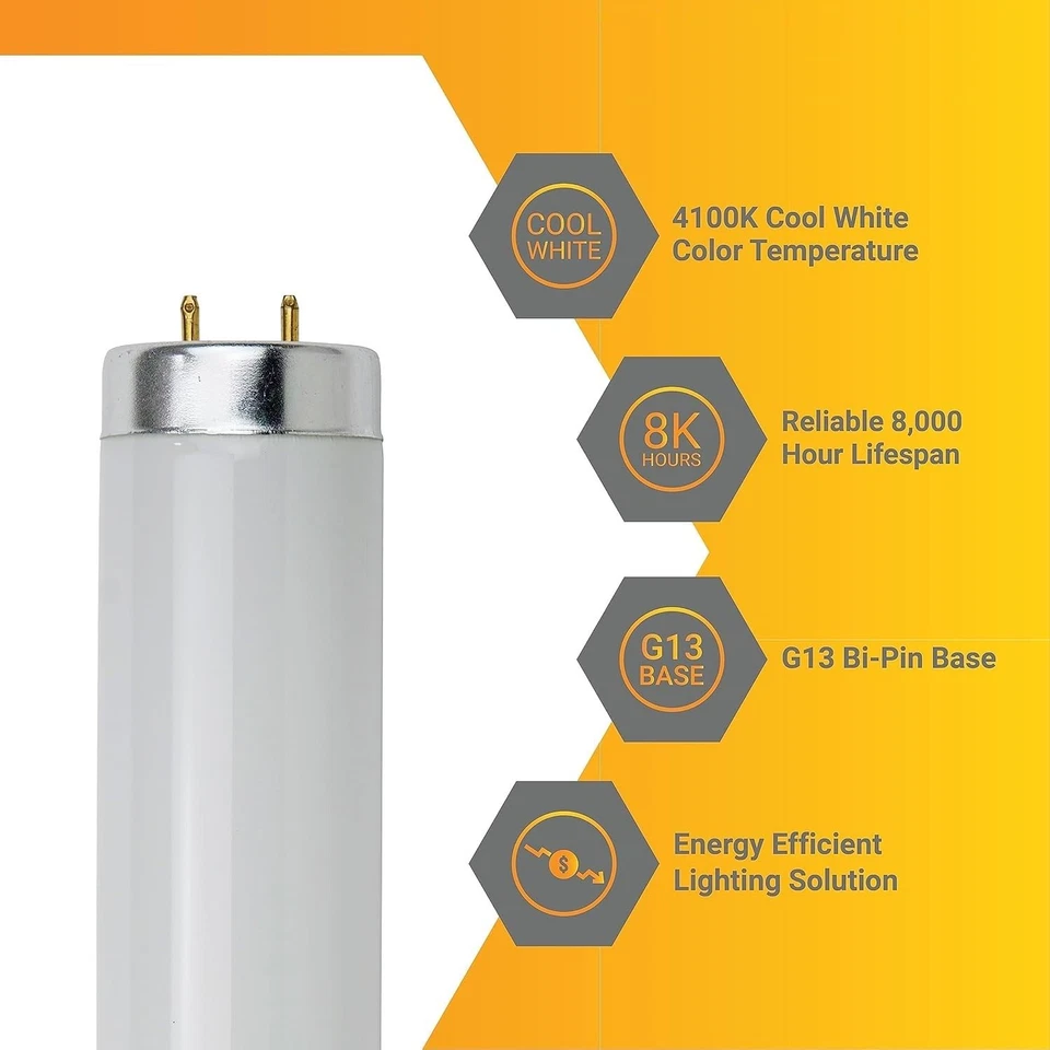 30Pack T12 Fluorescent Tube Light Bulb, 20W, 4100K, 1150LM, G13 E26 Bi-Pin - Image 2 of 4