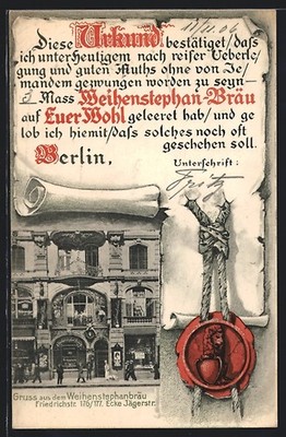 AK Berlin, Gasthaus Weihenstephanbräu, Friedrichstraße 176 /177 Ecke Jägerstraß 