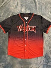 Mens Marvel Venom Baseball Jersey Sz XL Black Red Fade Lightning Villain