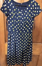 Talbots Navy Blue Dress with Yellow and White Polka Dots