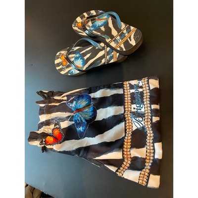 Brighton Flip Flop Sandals Womens 7 Black Zebra Butterfly With Bag