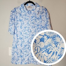 Dodgers hawaiian short sleeve button down shirt. Blue white. Size medium