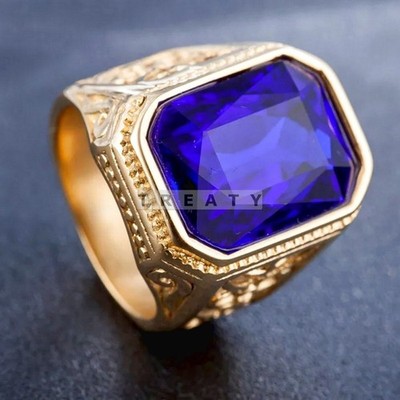 Amethyst Emerald Cut Gemstone With 14k Yellow Gold Ring For Men's #B843