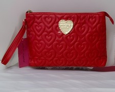 Betsey Johnson Red Heart Quilted Wristlet Clutch Cosmetic Bag NWT MSRP 52