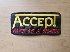ACCEPT, FAST AS A SHARK, SEW ON GOLDEN AND RED EMBROIDERED PATCH