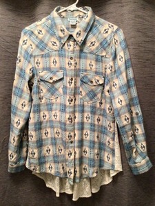 COUNTRY BLUES Cream Button-Up Southwest Top, Lace Bootie Panel Sz S NEW