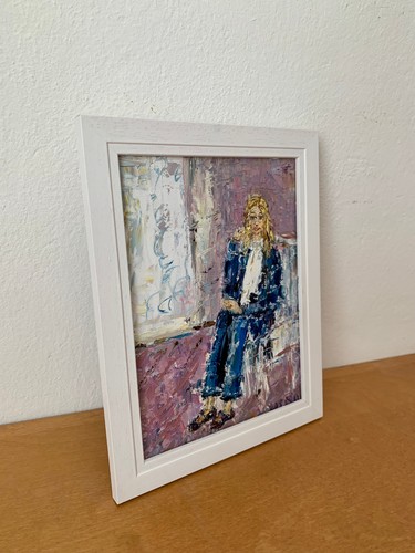 Portrait de jeune femme peinture huile sur carton peint peinture romantique figurative - Photo 2/10