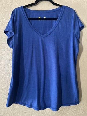XERSION Women s Activewear T-Shirt Blue Short Sleeve V-Neck Top Size XL