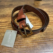 J.Crew Womens Skinny Leather Belt Brown Gold Buckle F6662 XS S NEW