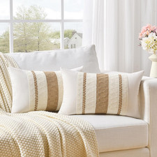 Set of 2 Boho Neutral Lumbar Decorative Throw Pillow Cover 12X20 Inch for Cou...