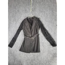 PrettyLittleThing Belted Blazer Dress Womens 6 Black Lace Feather Sleeves Mini