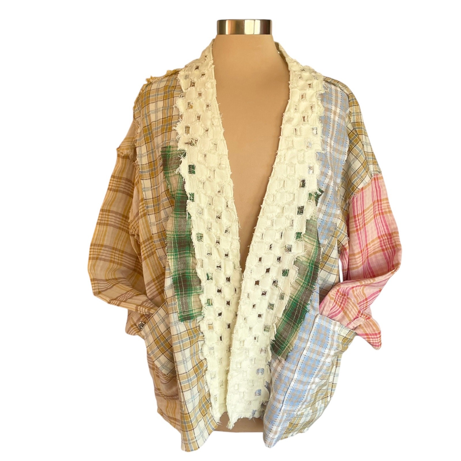 POL Patchwork Multicolor Plaid Open Front Shacket… - image 3