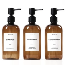 Shampoo and Conditioner Dispenser 21oz 3-Pack Refillable and Bottles Shower Soap