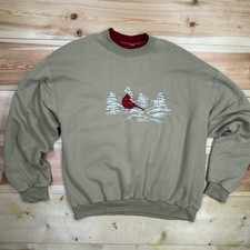 Vintage Top Stitch Morning Sun Beige Embroidered Cardinal Sweatshirt Sweater L