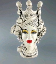 Keramik Caltagirone Kopf Frau Antiquit&auml;t Moro regina Krone Empire CM 45