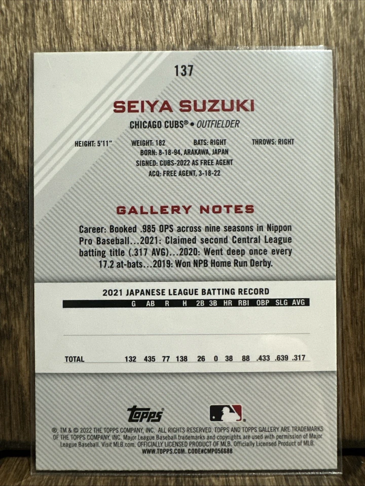 2022 Topps Gallery Seiya Suzuki #137 Rainbow Foil RC Rookie Chicago Cubs - Image 2 of 4