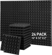 24 Pack Black 12 x 12 x 2 Inches Pyramid Acoustic Foam Panels Sound Proof Studio