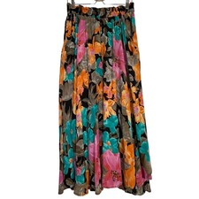 Carole Little Maxi Skirt Women 14 Multicolor Floral Rayon Elastic Waist Pockets
