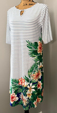 Chico's Dress Short Sleeve Floral Stripe Hawaiian V-Neck Stretch Knit 0 S / M