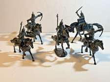 Lot of Medieval black plastic mounted 54mm Knights. Five total figures.