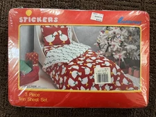 Vtg MOD 80's Fieldcrest 3pc Twin Sheet Set Christmas Holly Geese