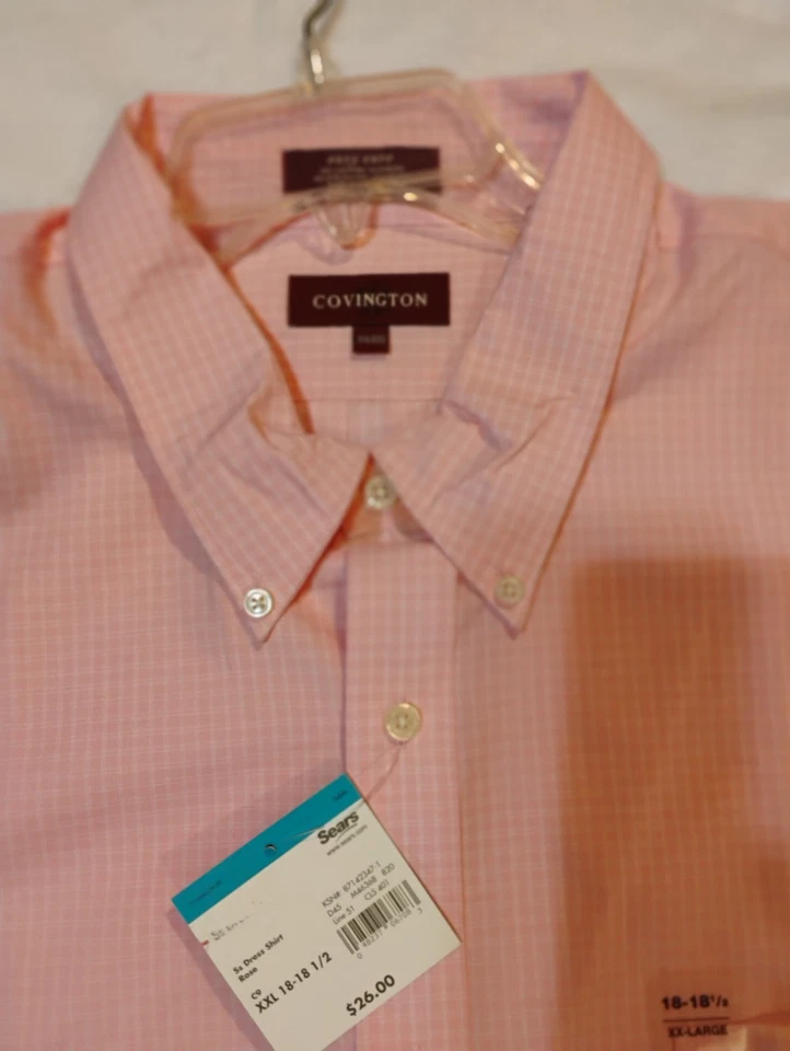 全新带标签 Covington 正装衬衫 XXL 玫瑰格子 — 第 2/4 张图片