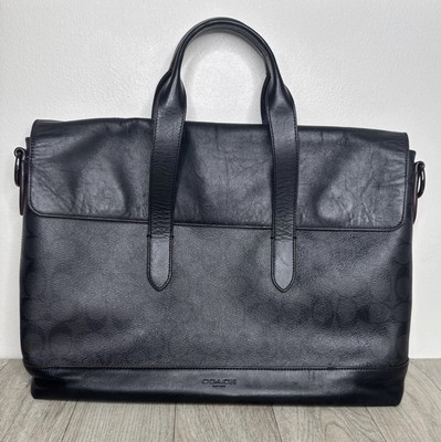 Coach F77858 Hamilton Portfolio Brief Case Bag Black Leather Ships