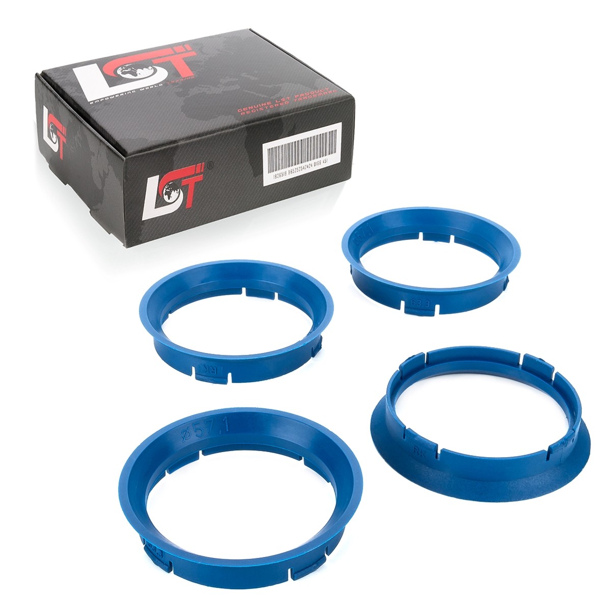 4x Distance Rings Centering Rings Blue Ø 57.1 mm - 63.3 mm for Audi Q2 Q3 Q5 Q7