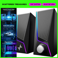 Desktop PC Speakers with 6 Lighting Modes - RGB LED Sound System for Gaming & Mu