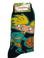 Mens Crew Socks Hey Arnold Nickelodeon 90s Cartoon Black Green 6-13 NWT